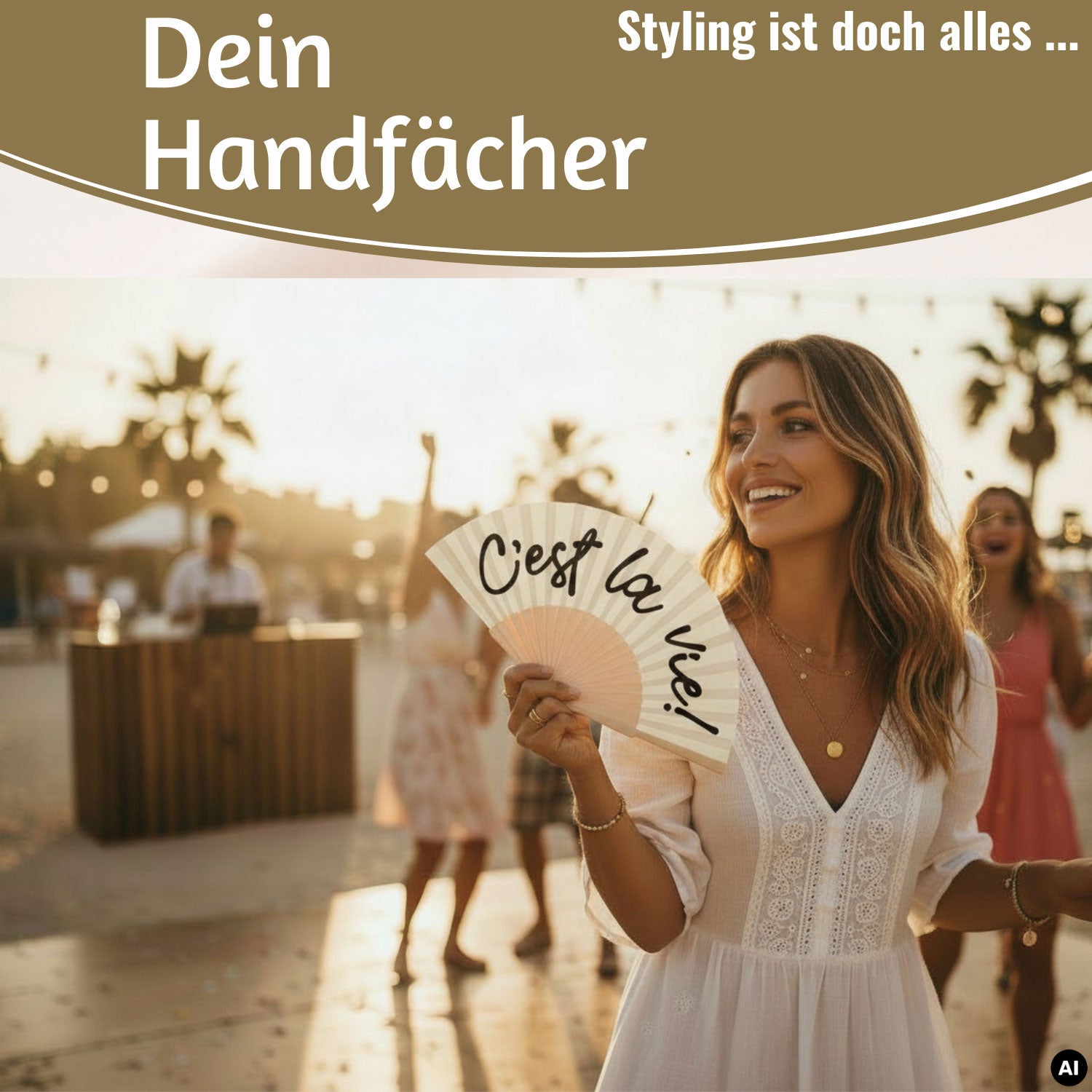 LS-LebenStil Handfächer C´est la Vie 23x42cm Weiß-Schwarz