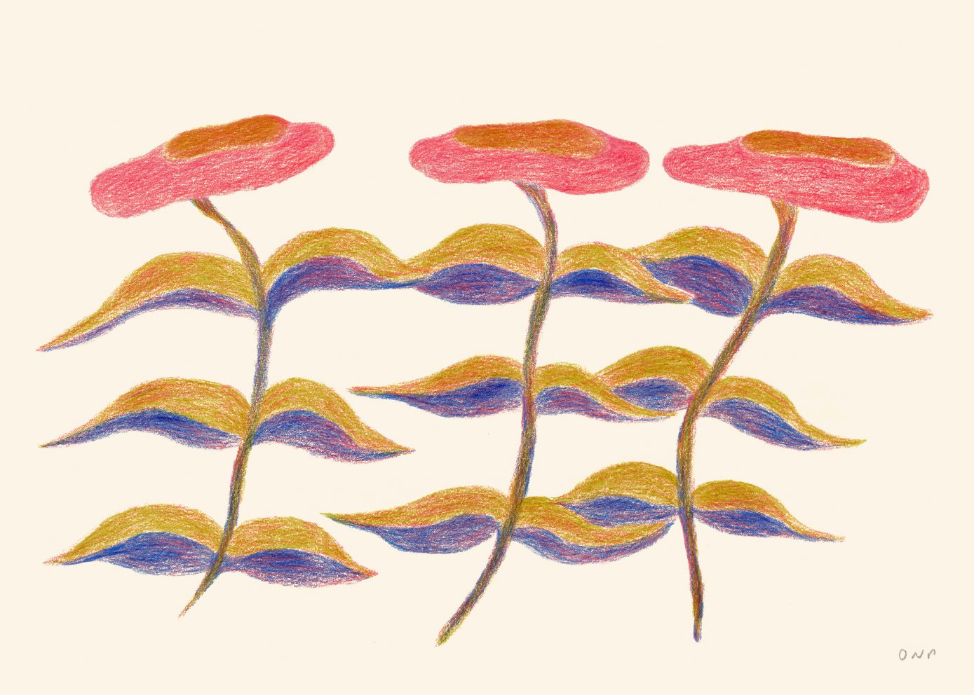 The Poster Club Three Flowers Kunstdruck 30x40 cm blau