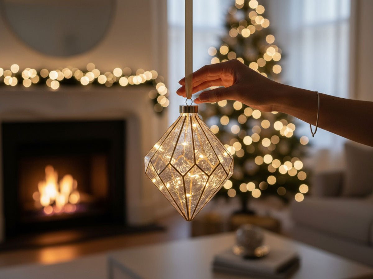 LS-LebenStil Kampen Lichtkugel Glas Gold 15 LED 16cm Timer