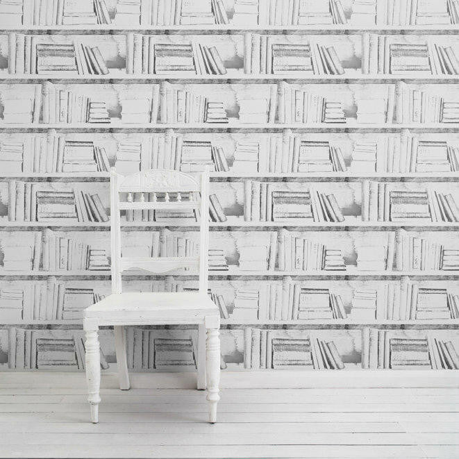 Mineheart Almost White Bookshelf Tapetenmuster Bücher
