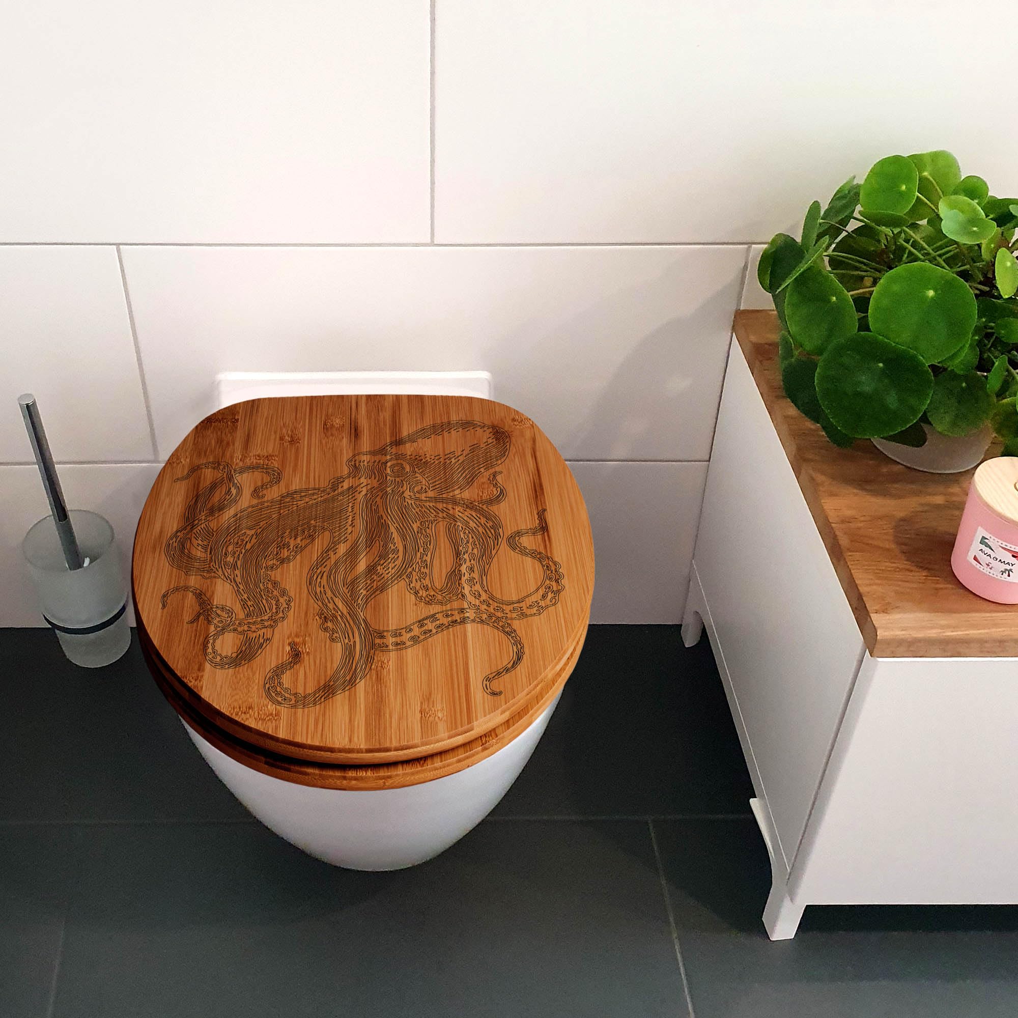 Banjado WC Sitz Oktopus 4 Toilettendeckel Bambus Absenkautomatik