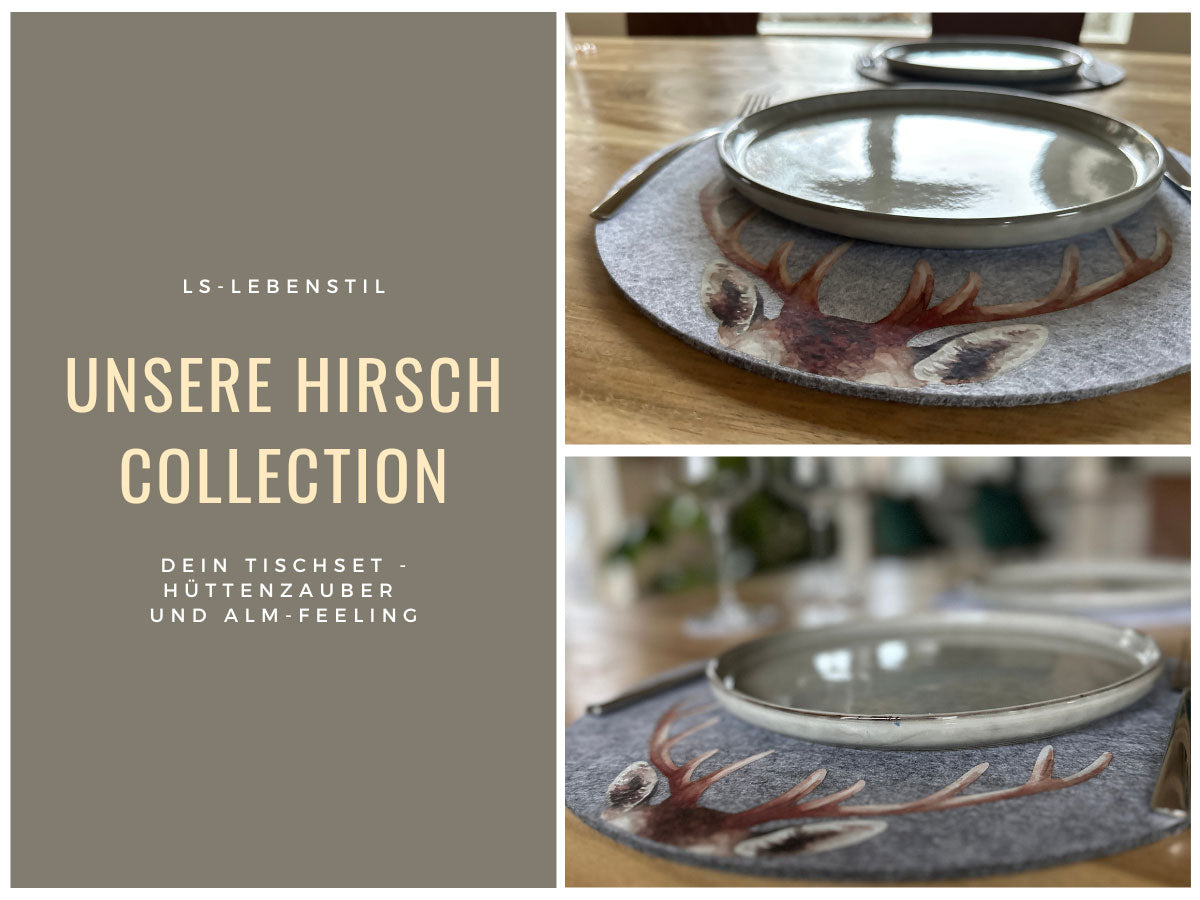 LS-LebenStil Tischset Filz Hirschgeweih Hellgrau 38cm 2er Set