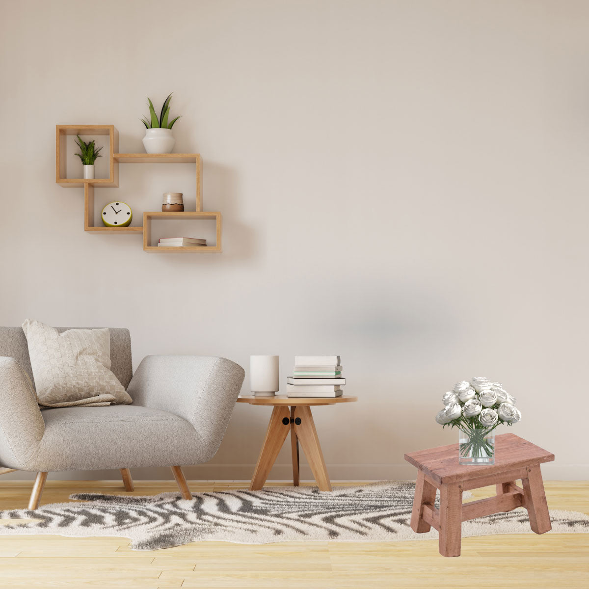 LS-LebenStil Fußhocker Tritthocker Braun Natur 30cm Wurzelholz