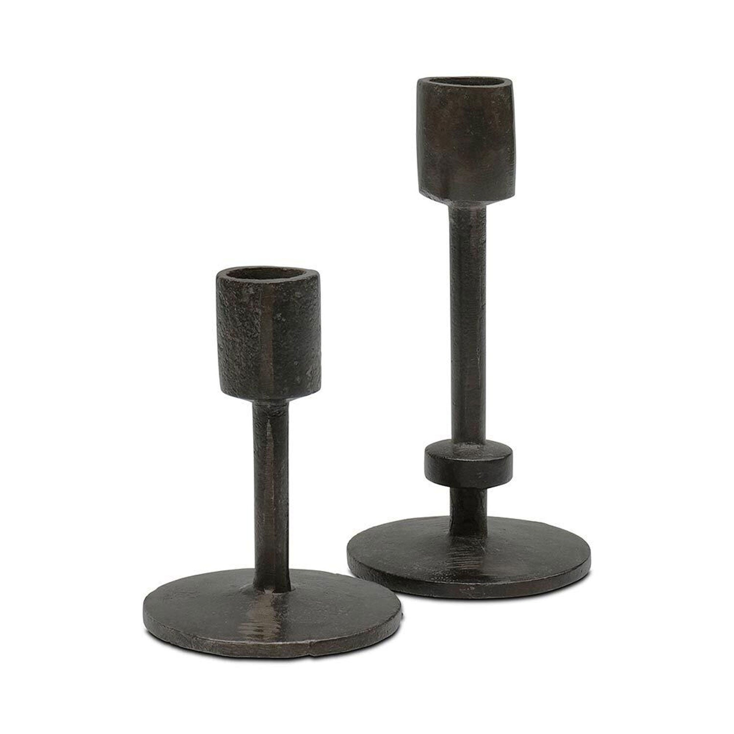 LS-LebenStil Dehli Kerzenständer Schwarz 2er Set Eisen 10/15cm