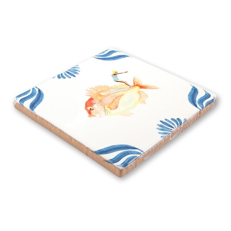 Storytiles Delft Blue Een dappere duik Wandfliese Sprung-Motiv