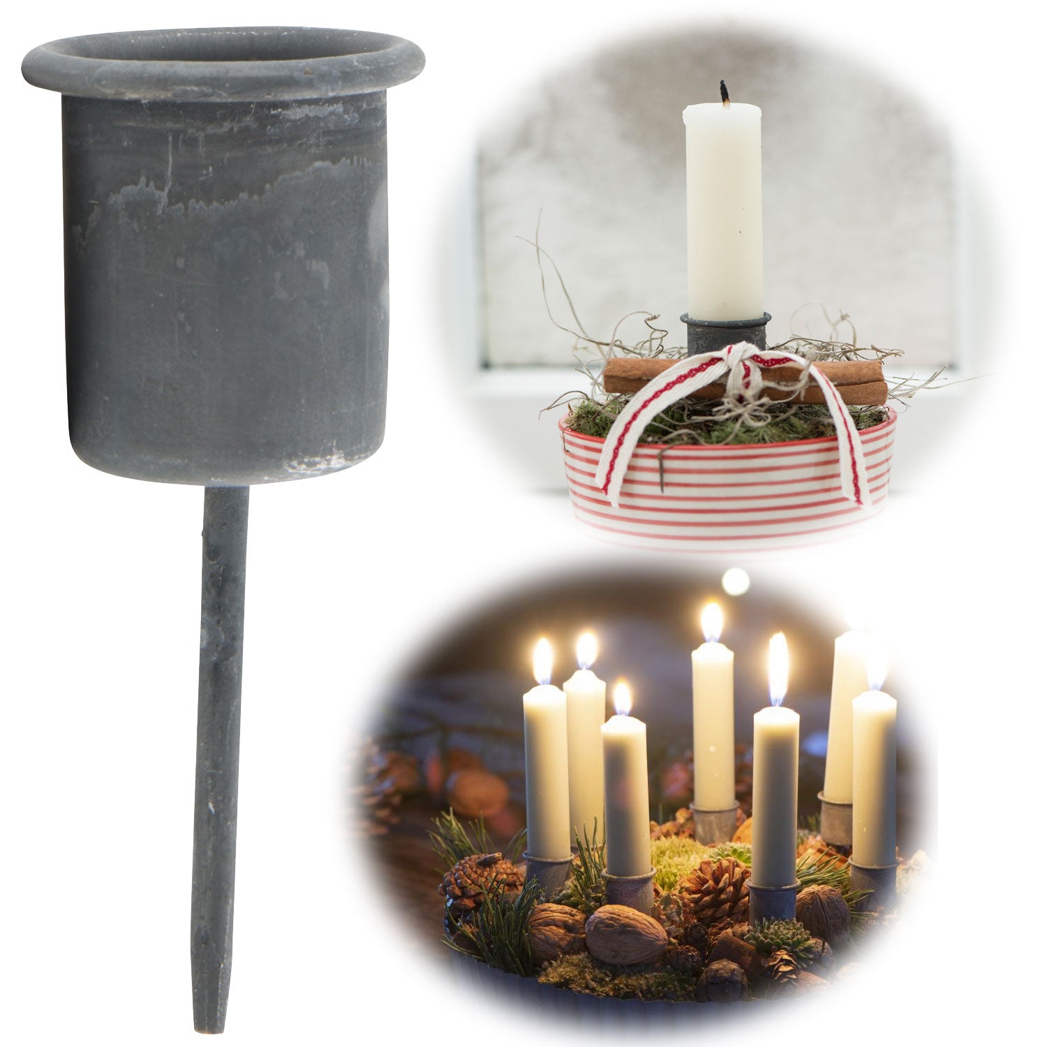 IB Laursen Metall Stabkerzenhalter Shabby Grau 8 cm Kerzenstecker