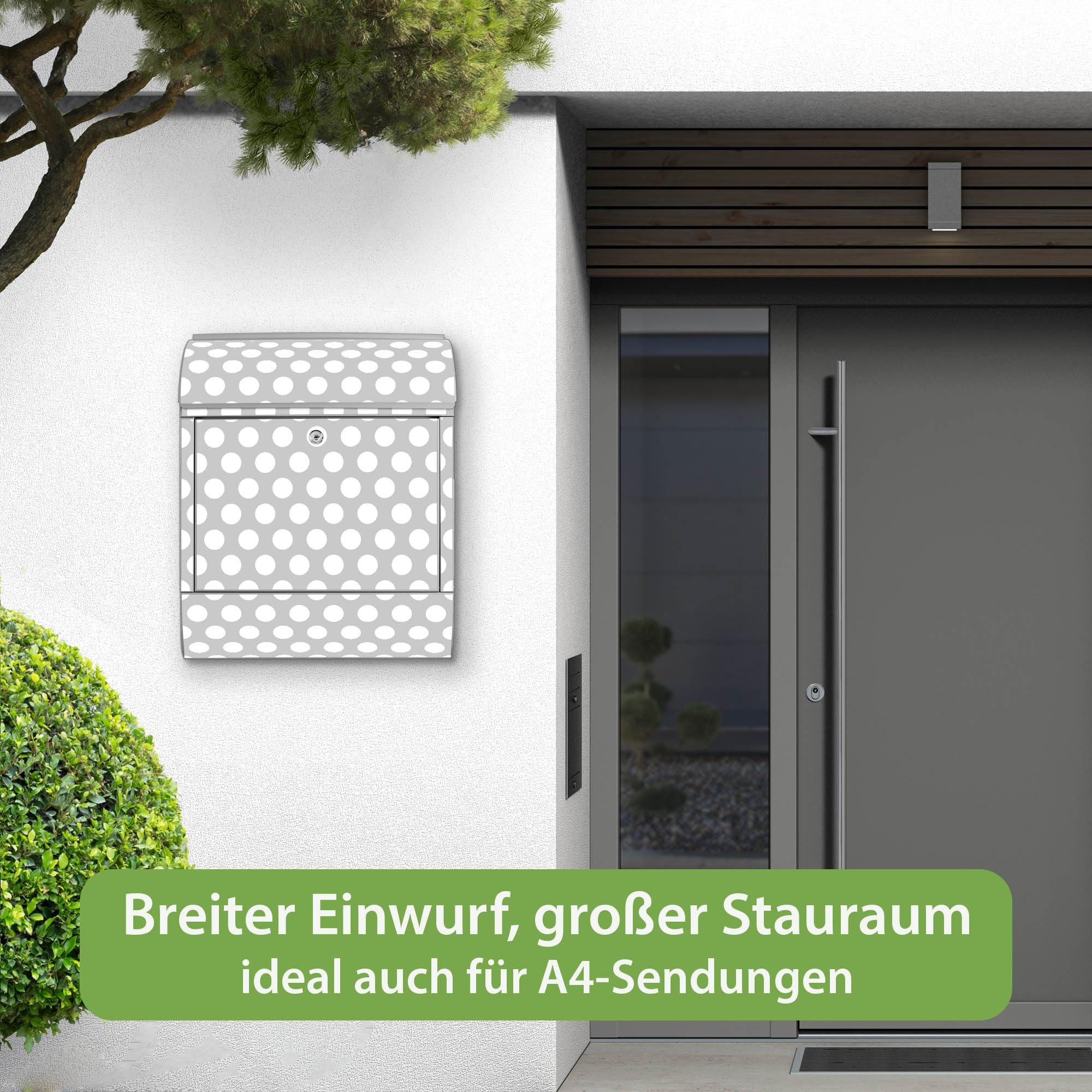 Banjado Briefkasten Punkte Grau Stahl Silber A4