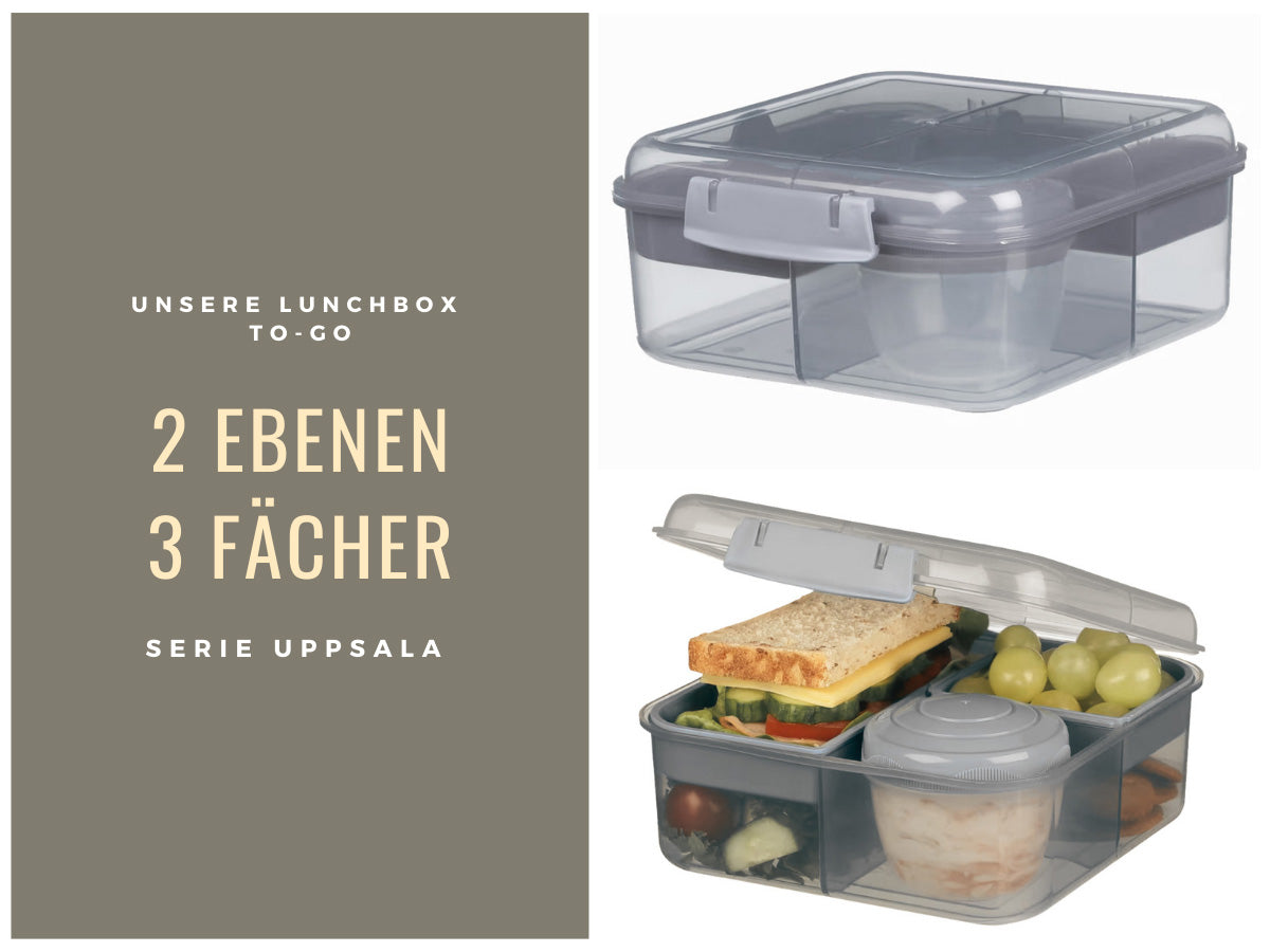 LS-LebenStil Uppsala Bento Box Kunststoff grau 3 Fächer 2 Ebenen