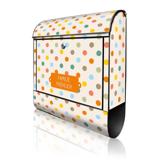 Banjado Briefkasten Bunte Punkte Postkasten Schwarz mit Name A4