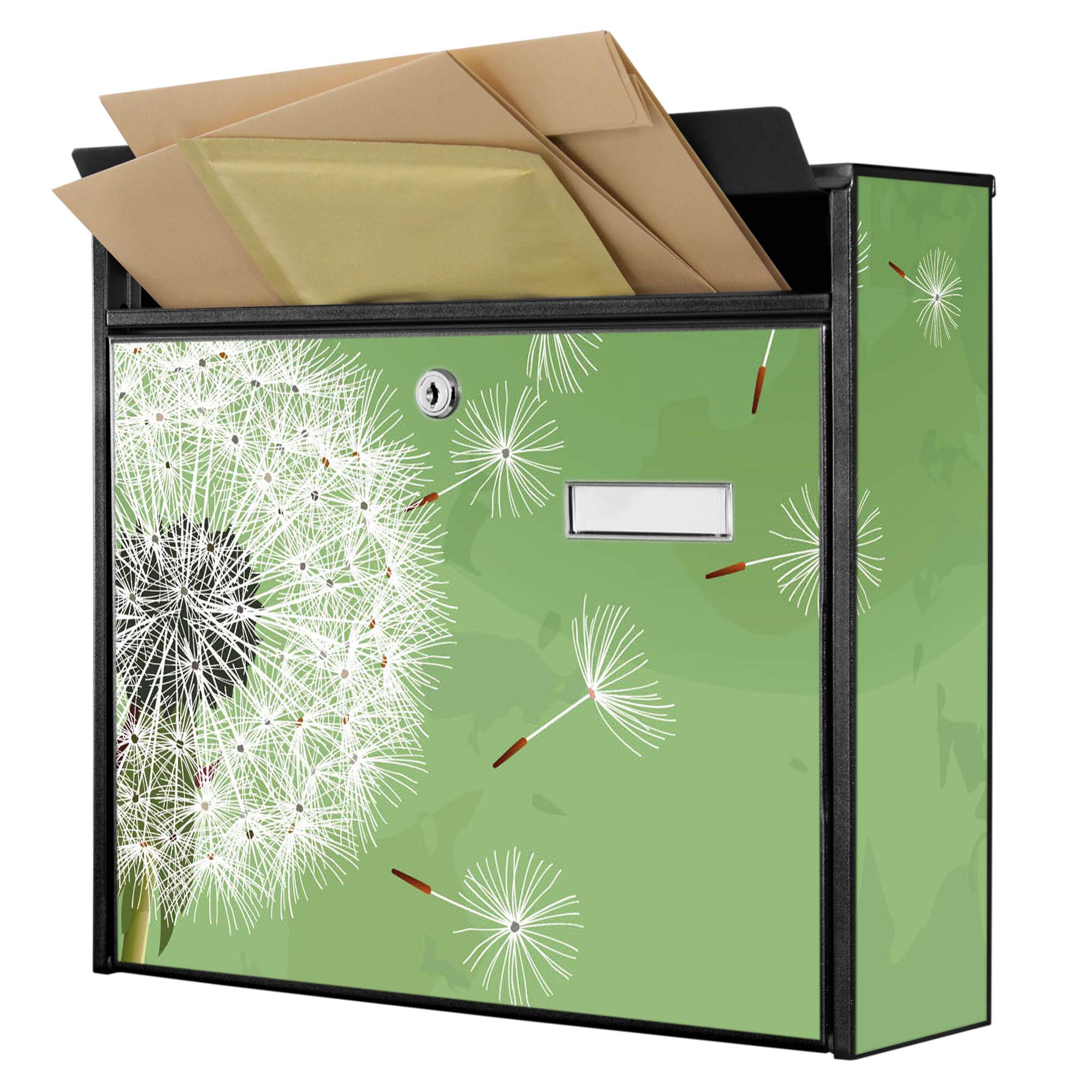 Banjado Briefkasten Pusteblume 3 Schwarz A4 ohne Zeitungsfach
