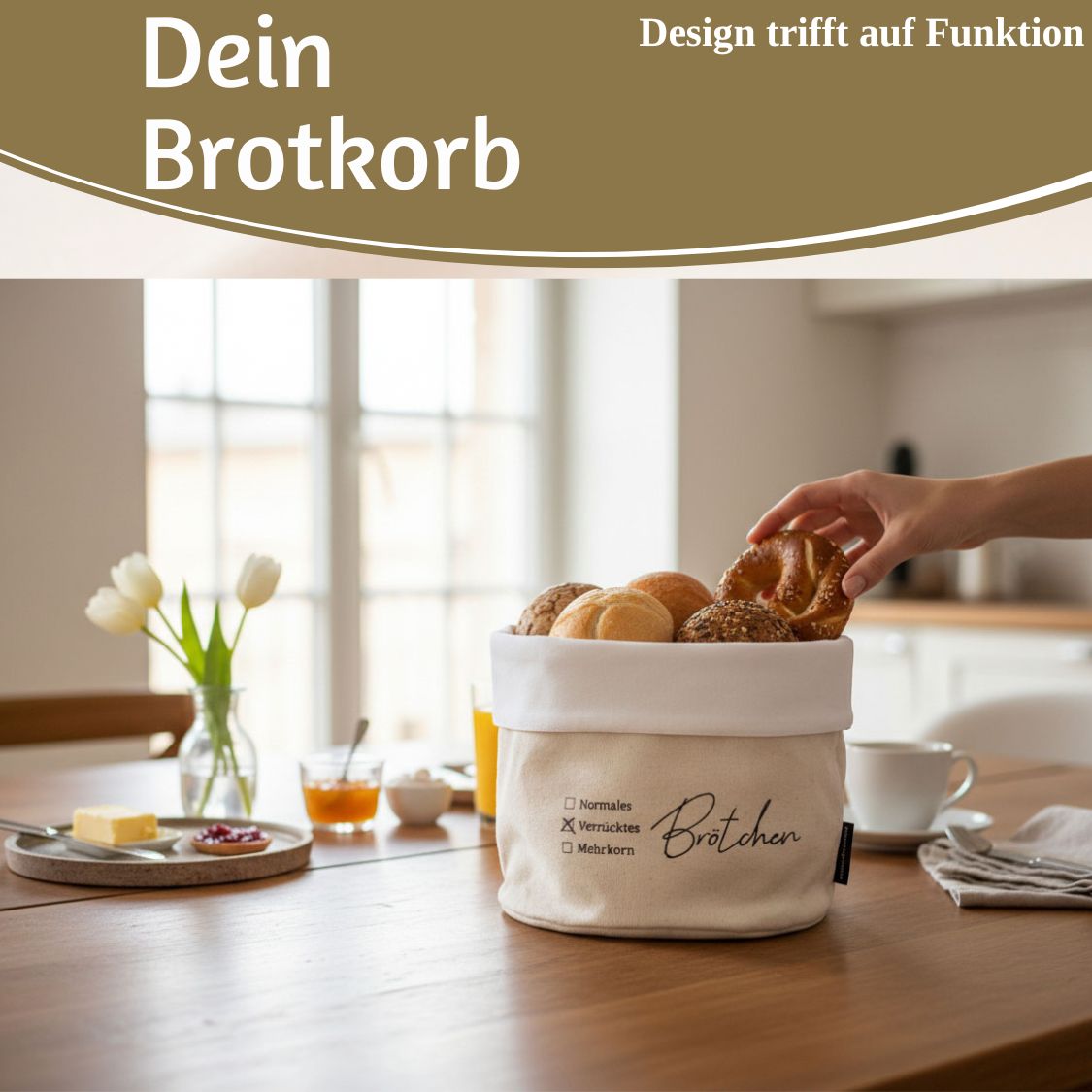 LS-LebenStil Design Brotkorb Stoff 20x16cm Verrücktes Brötchen
