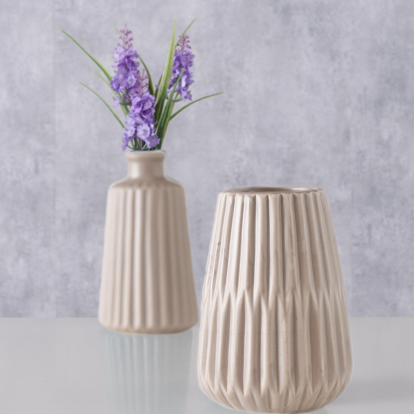 LS-LebenStil Möbel & Wohnen Oslo 2er Set Tisch-Vase Creme 18cm