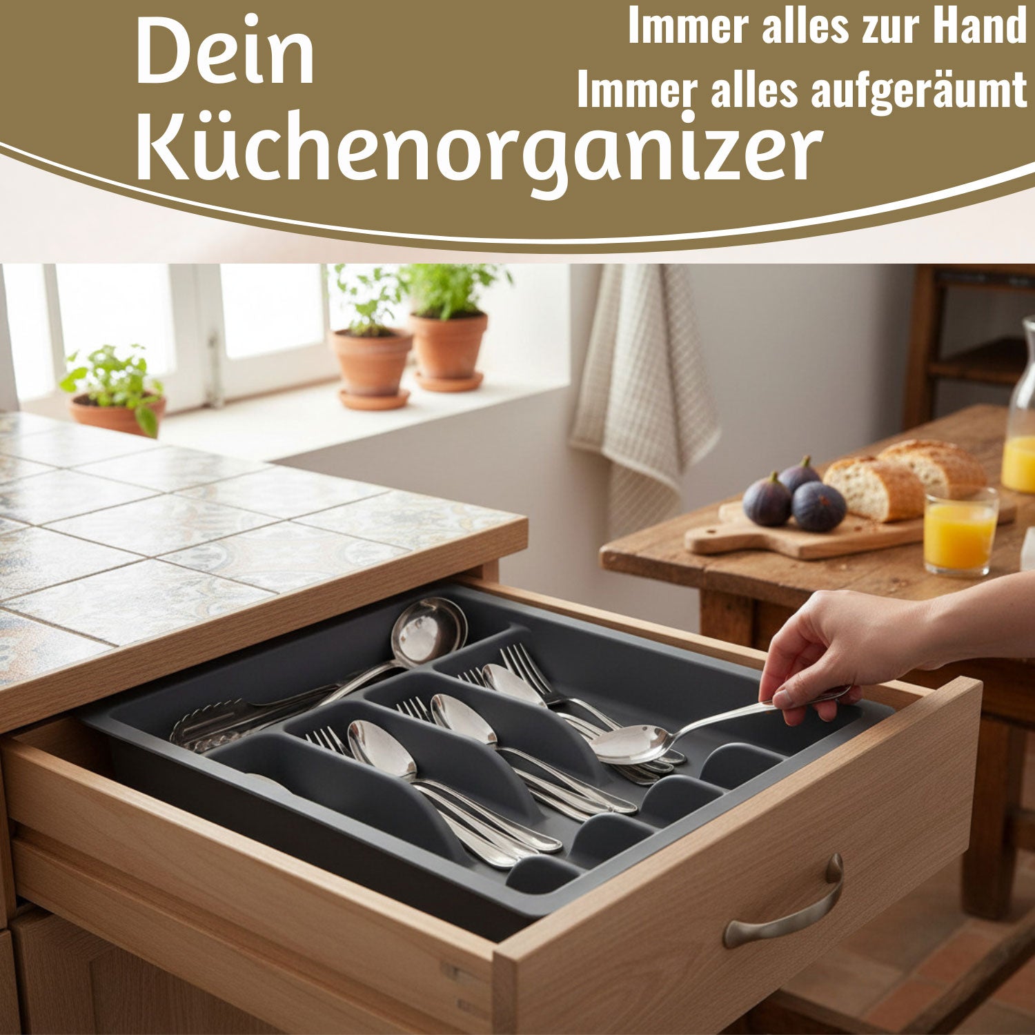 LS-LebenStil Besteckkasten 29-50cm Grau Ausziehbar Organizer