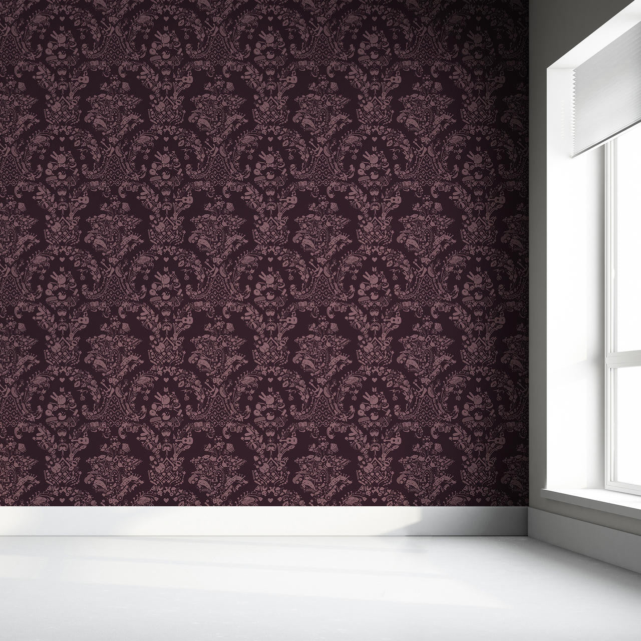 Mineheart New World Damask Tapete Rolle rosa Ornament