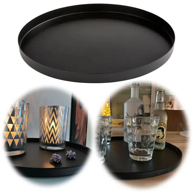 LS-LebenStil Deko-Tablett Metall rund 30cm schwarz