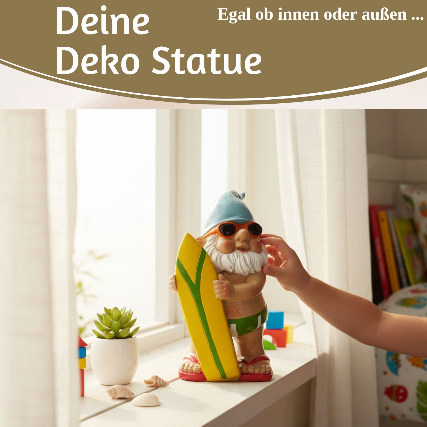 LS-LebenStil Garten & Camping Zwerg Erwin Surfer Gartenzwerg 20cm