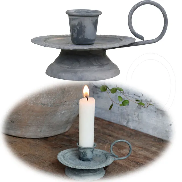 Chic Antique Stabkerzenhalter Metall Grau Griff 11cm