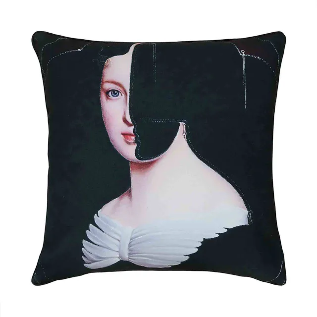Mineheart Edith Kissen 45x45 cm Porträt Schwarz Baumwolle
