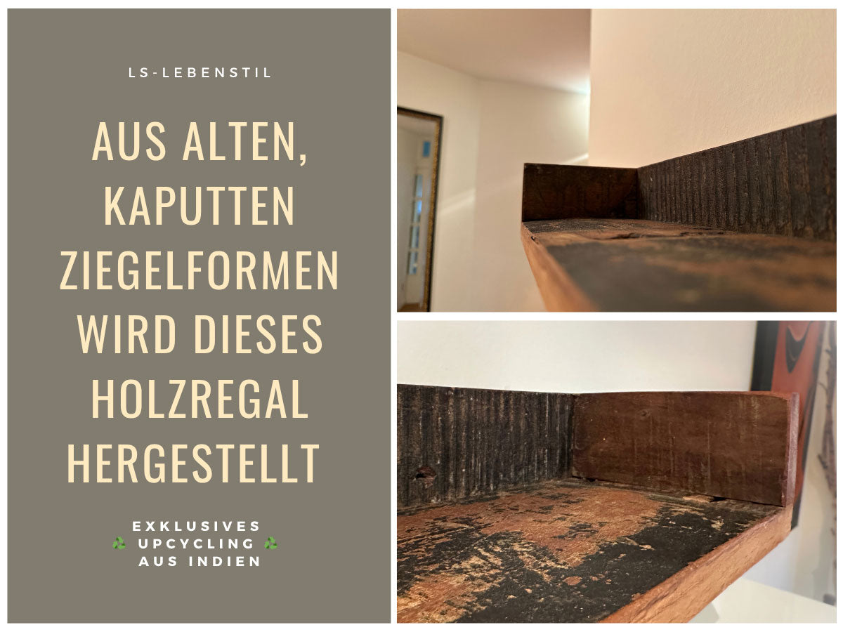 LS-LebenStil Unika Wandregal Braun 60cm Holz Ziegelform Regalbrett