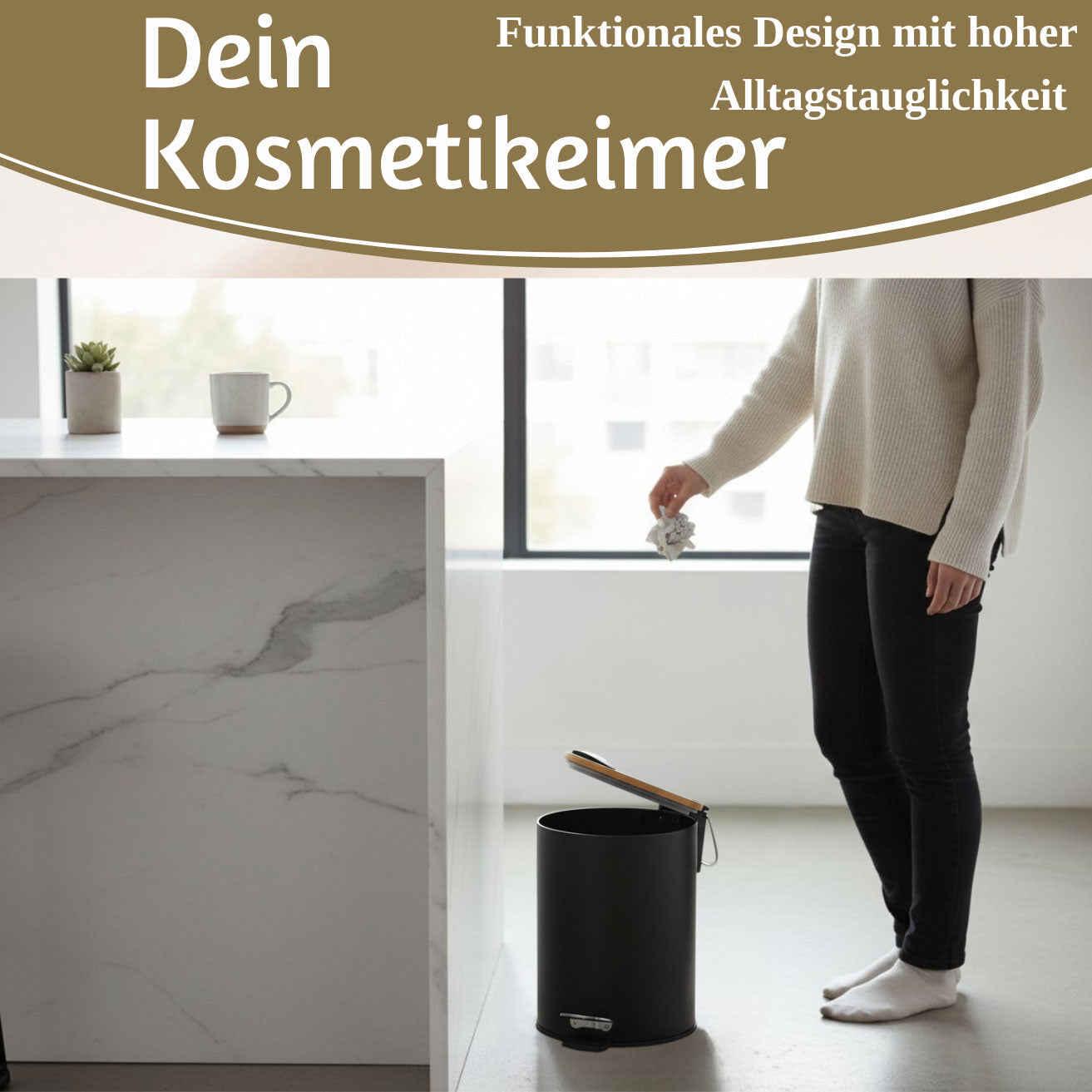 LS-LebenStil Tretmülleimer 3L Schwarz Rund Soft Close 24x17cm
