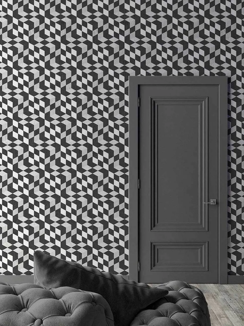 Mineheart Black Geometric Cubes Tapete A3 Muster schwarz