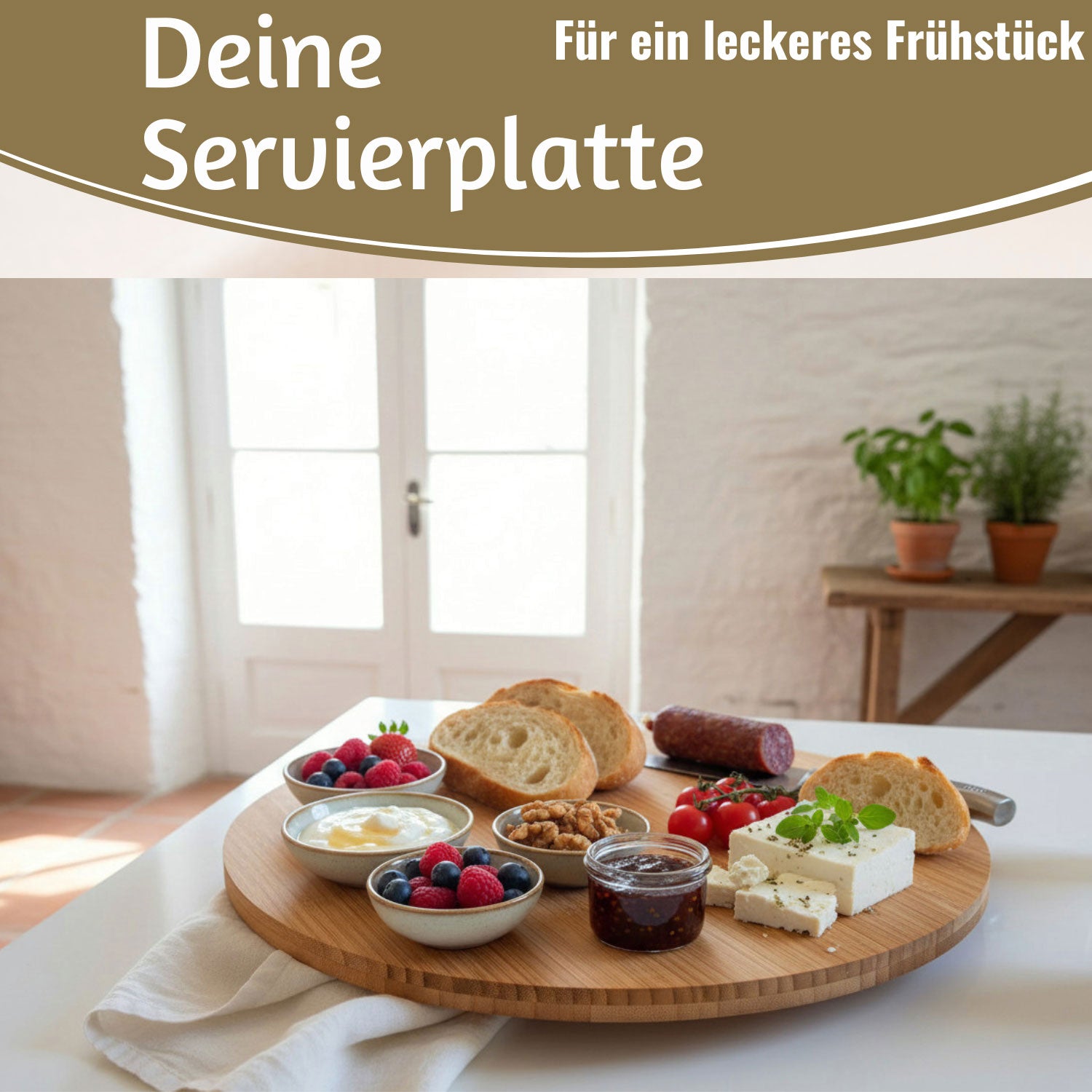 LS-LebenStil Küche Drehteller Bambus 35cm Rund Drehbar