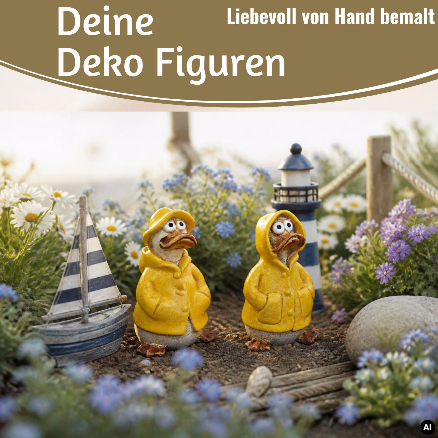 Enten Deko Figuren Set 2-tlg 11cm Gelb Grau Polyresin