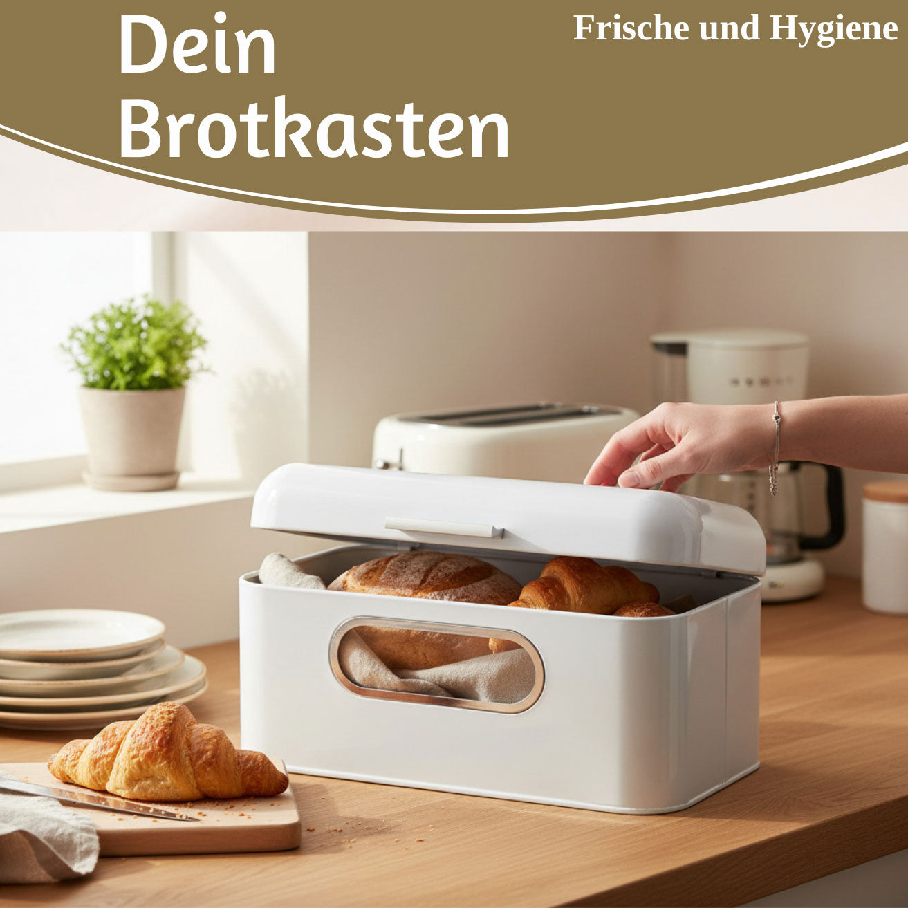 LS-LebenStil Vintage Brotkasten Weiß Metall 30cm mit Deckel