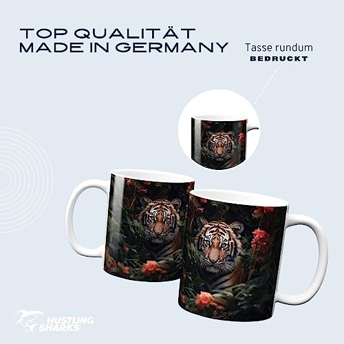 Hustling Sharks Wandbilder Tiger mit Rosen Tasse 330 ml weiß