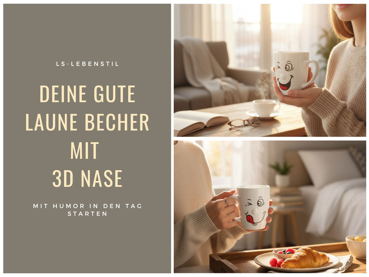 LS-LebenStil Smiley Kaffeebecher 300ml Set 3-tlg Weiß Henkel