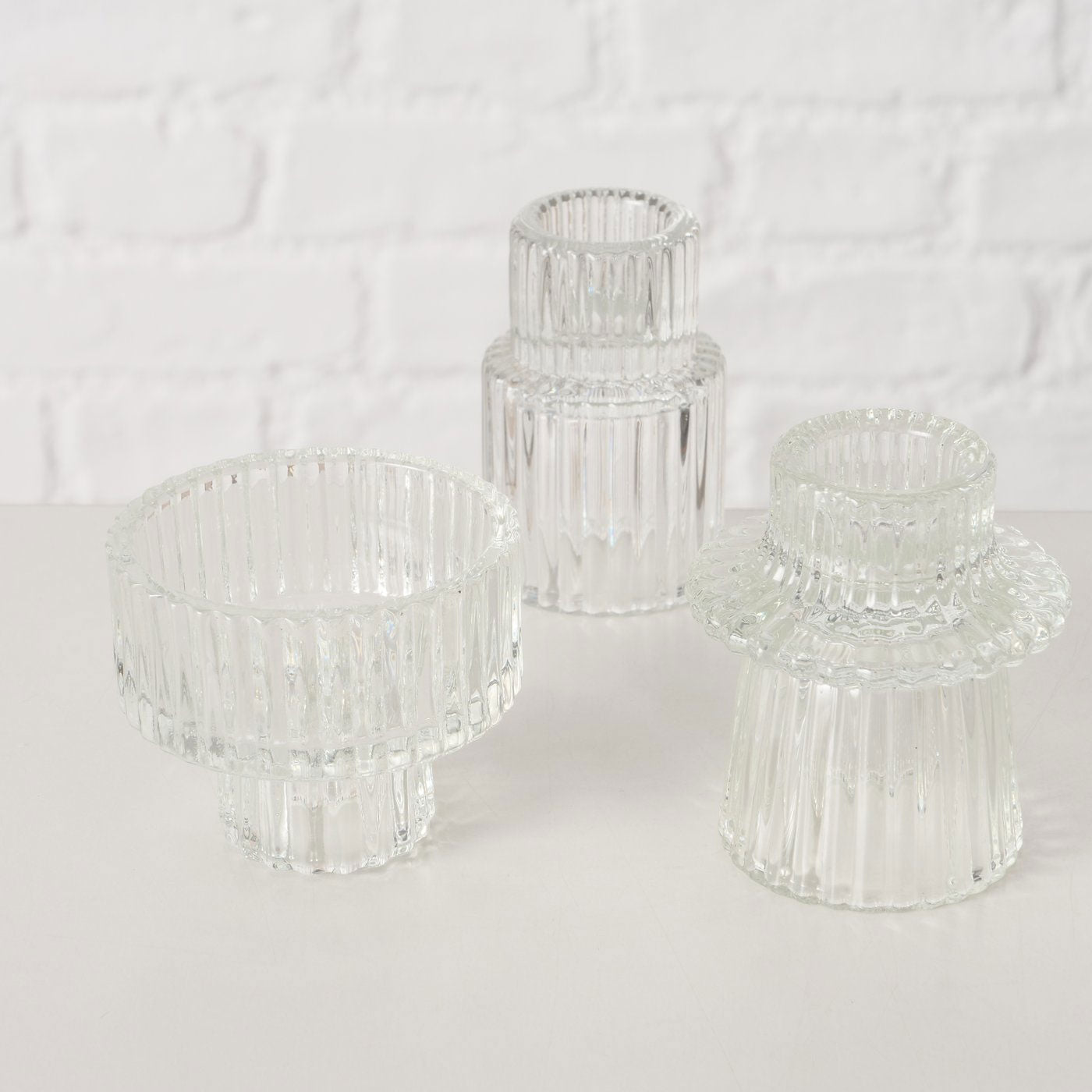 LS-LebenStil Küche & Haushalt Kerzenständer Glas Klar 7cm 3er Set