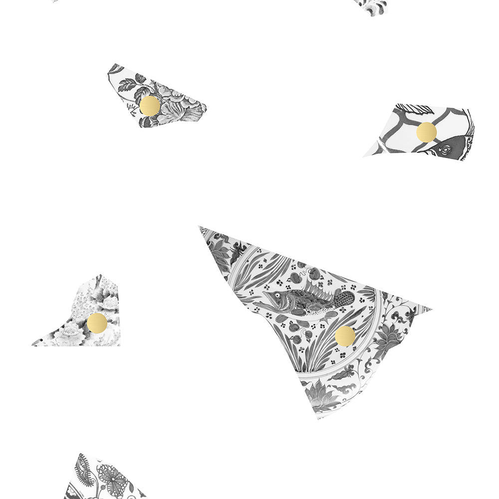 Mineheart Wallpaper Plate Fragment Tapete Weiß Grau