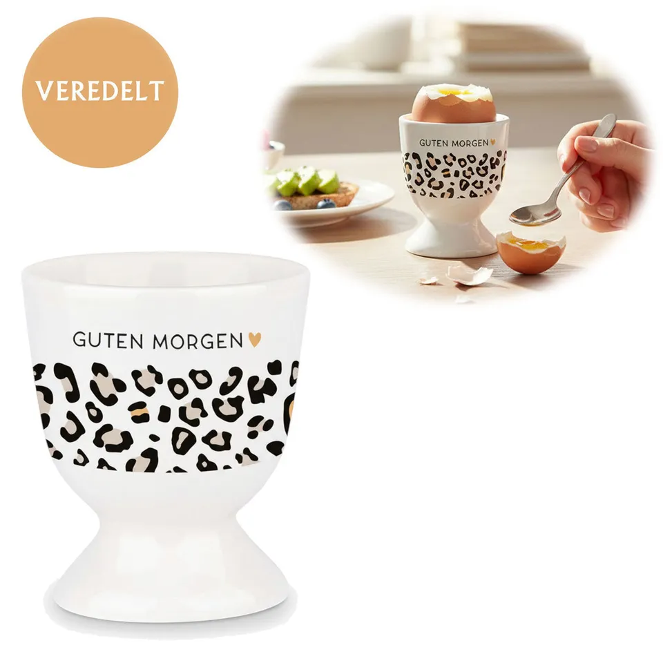 LS-LebenStil Eierbecher Porzellan Echt-Gold GUTEN MORGEN Leo