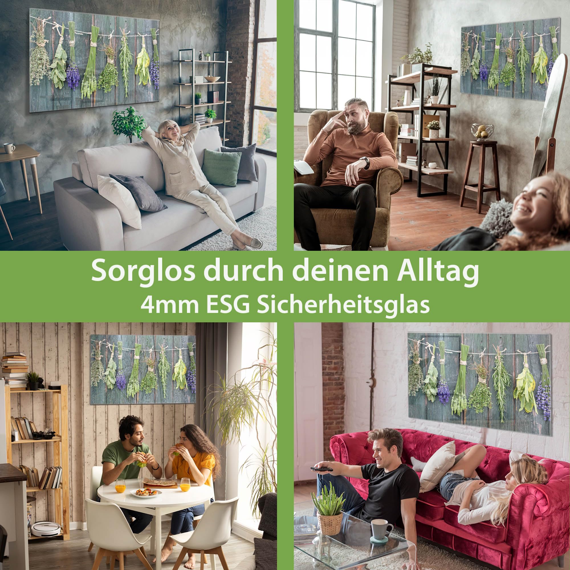 Banjado Magnettafel Acht Kräuter Glas 120x80 cm Küche