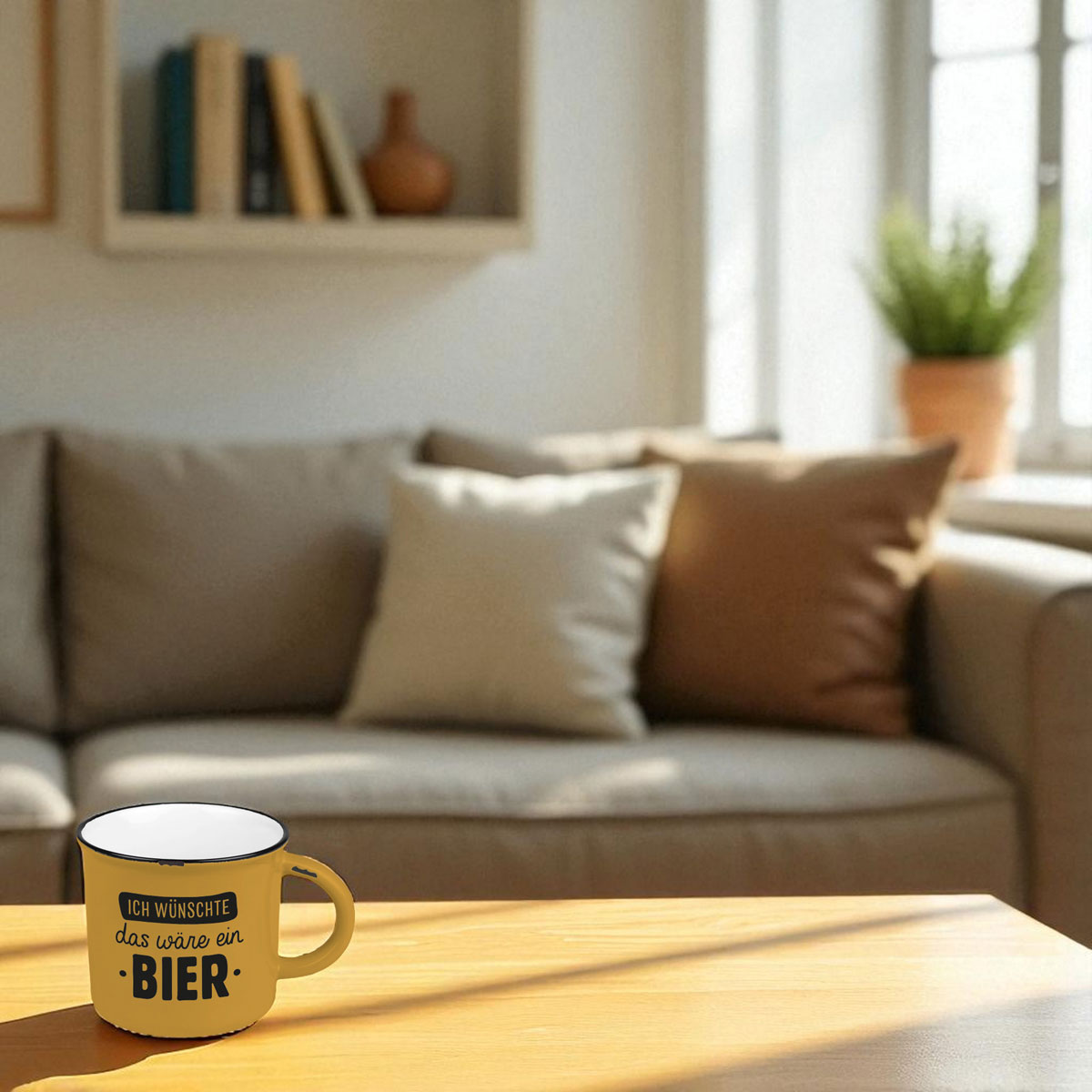 LS-LebenStil Emaille Kaffeebecher Keramik 400ml Bier Blau