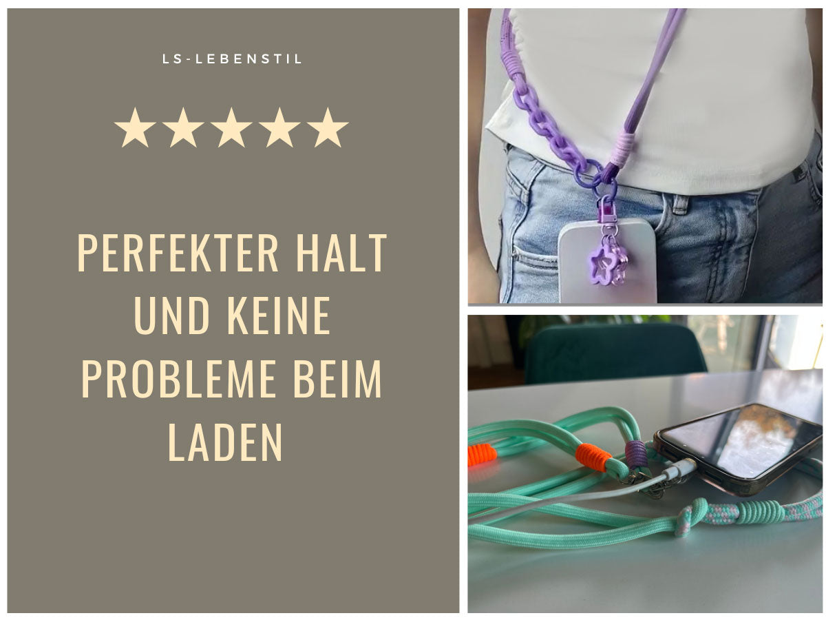 LS-LebenStil Palma Handykette Schwarz Weiß 125cm Crossbody