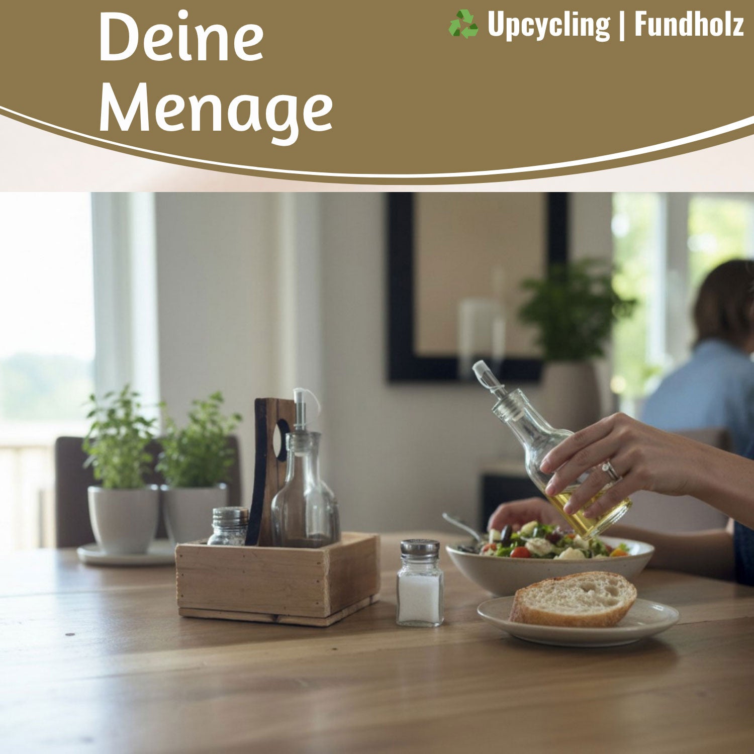Holz Menage Essig-Öl-Spender Set 5-teilig 200ml mit Streuern
