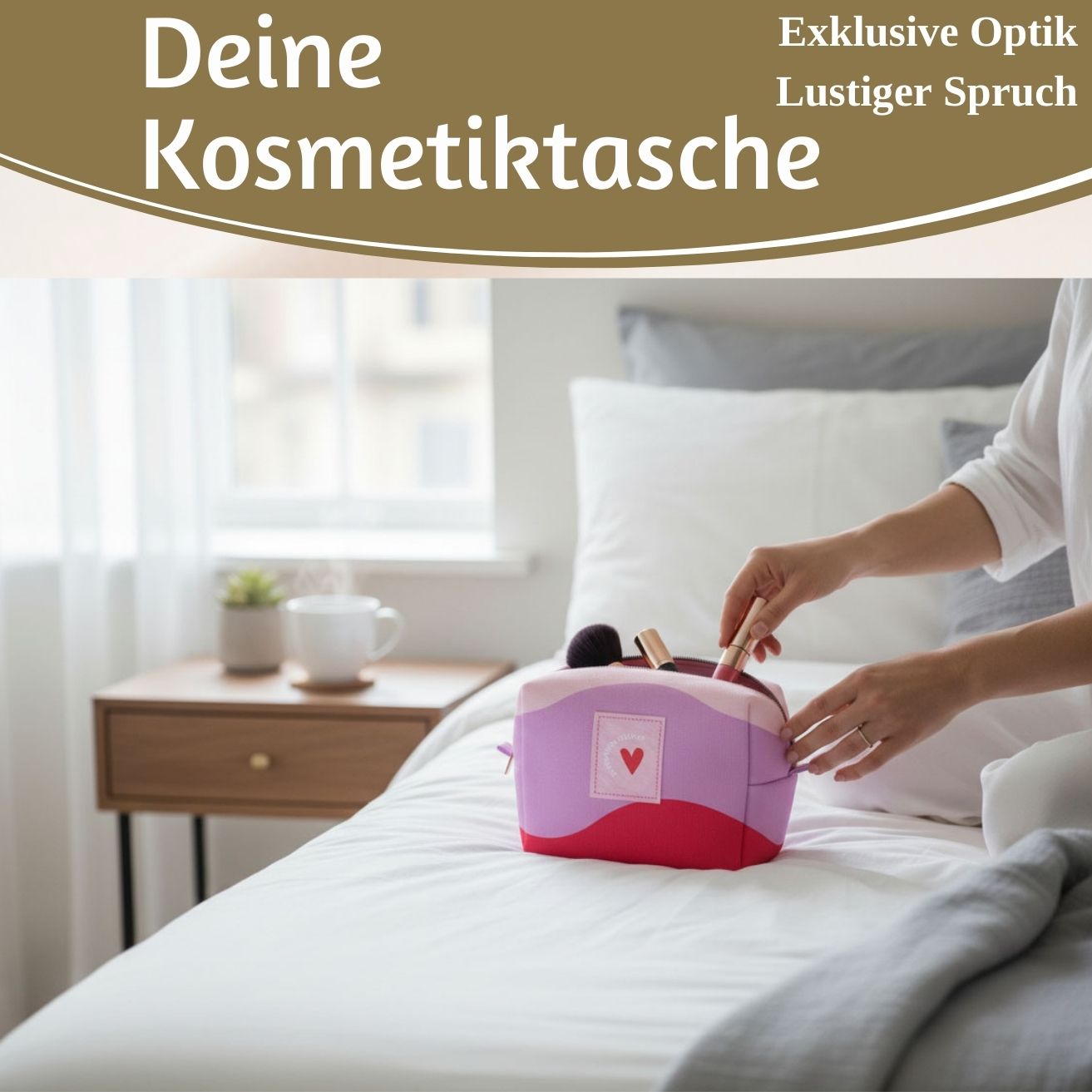 LS-LebenStil Kosmetiktasche Herz 14x11cm rosa Baumwolle