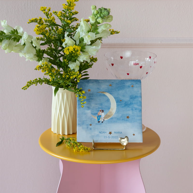 Storytiles Delft Blue Tot de maan en terug Wandfliese 10x10 cm Gold