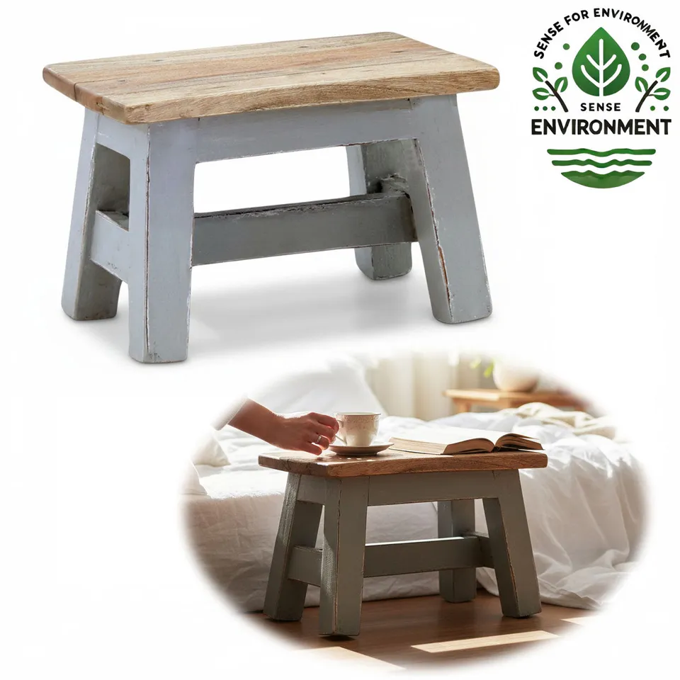 LS-LebenStil Fußhocker Holz Grau 30cm Tritthocker Schemel