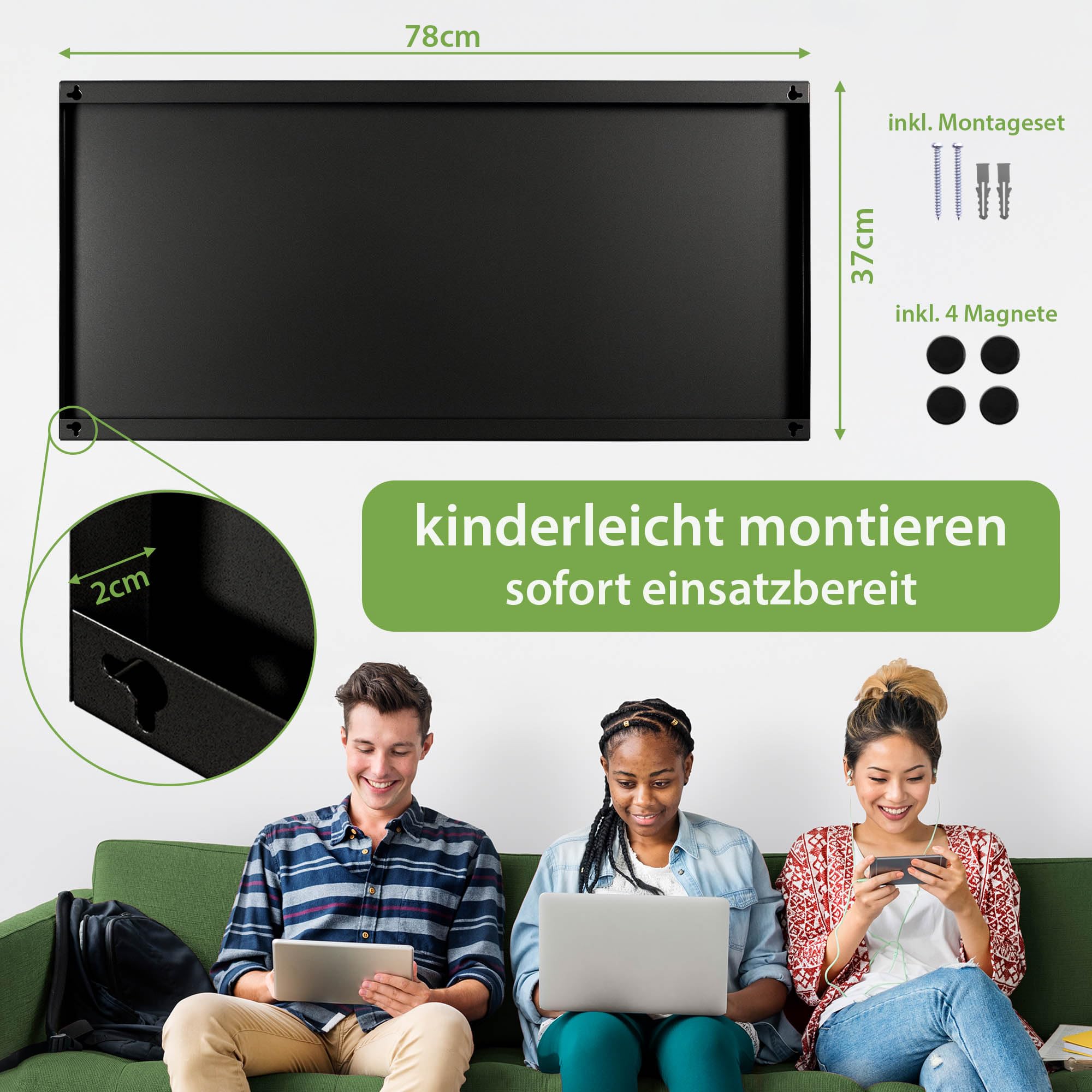Banjado Magnettafel Metall 78x37cm Memoboard Lavendel