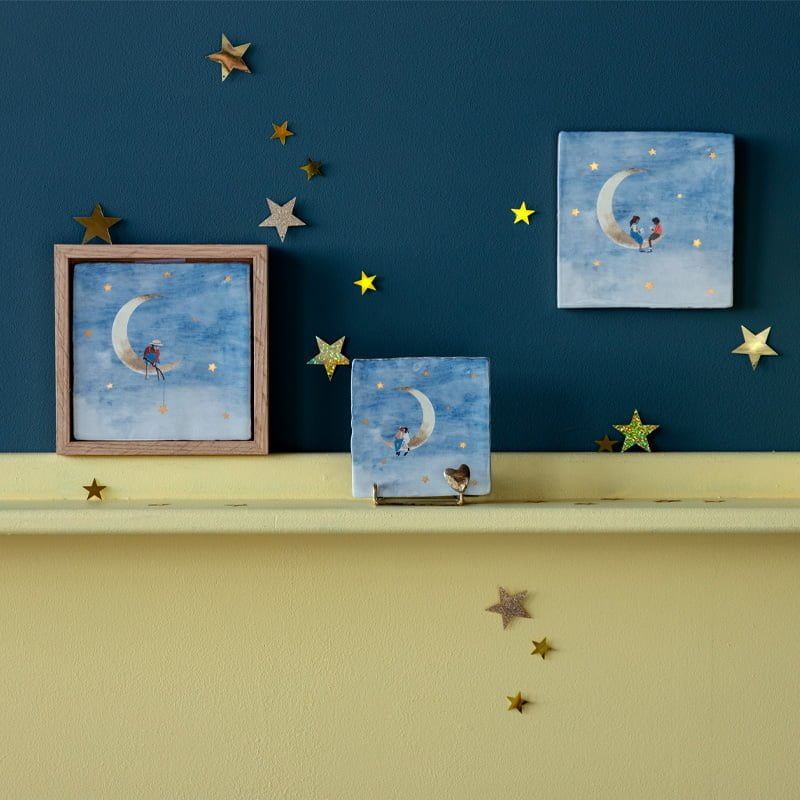 Storytiles Delft Blue Tot de maan en terug Wandfliese 10x10 cm Gold