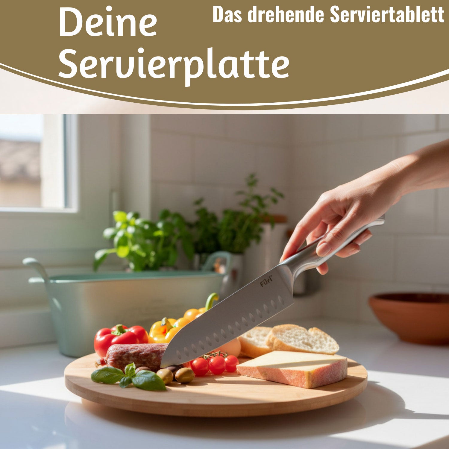 LS-LebenStil Küche Drehteller Bambus 35cm Rund Drehbar
