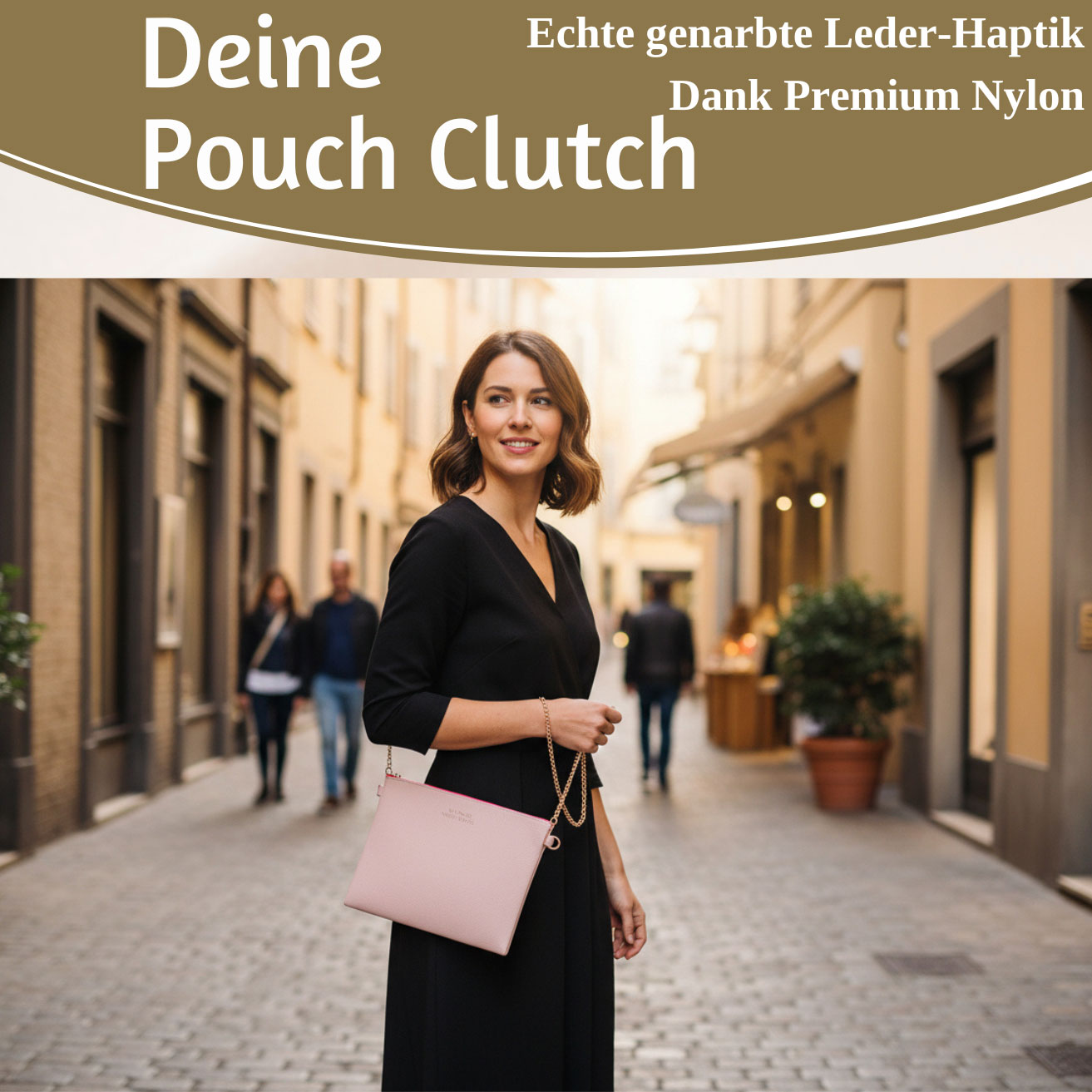 LS-LebenStil Stella Rosa XL Clutch 30cm Rosa PU-Leder Slogan
