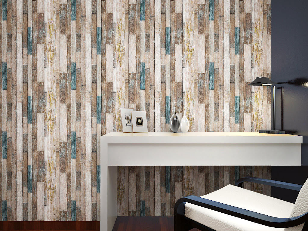 Mineheart Wallpaper Rustic Wood Panel Tapete Grau-Blau