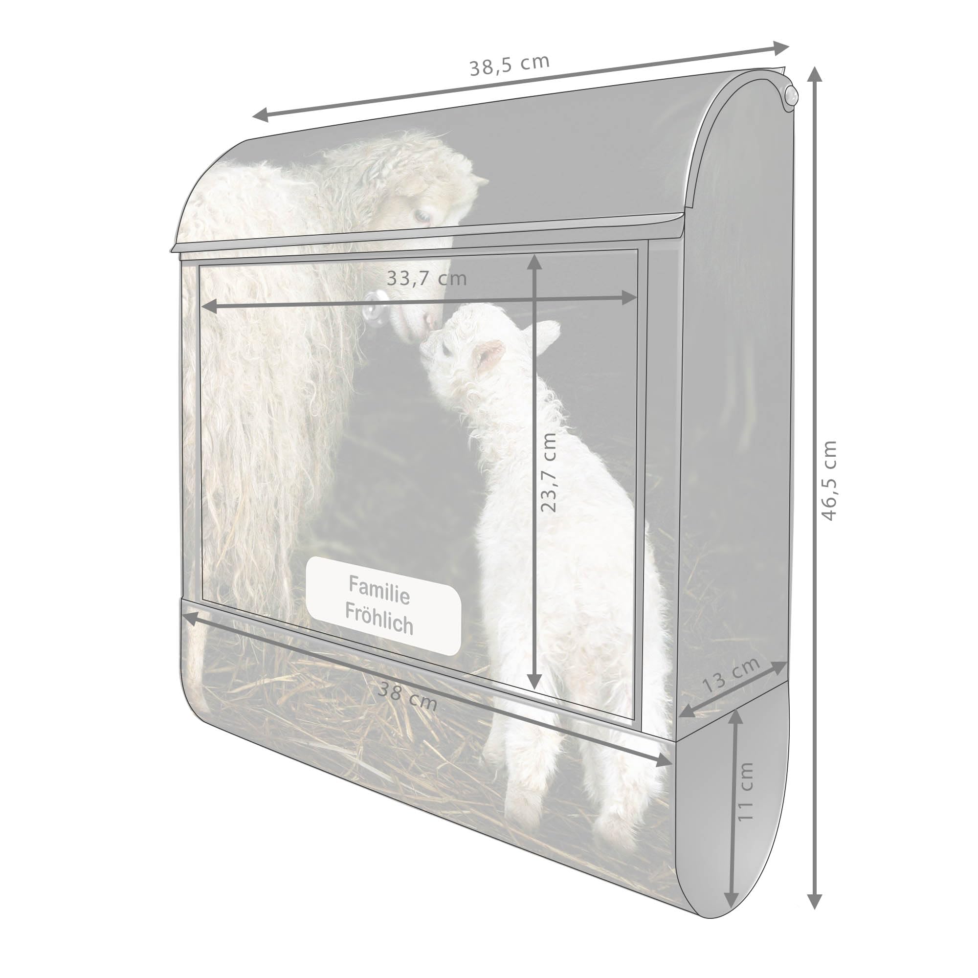 Banjado Briefkasten Stahl 38,5x46,5 cm Schaf und Lamm Schwarz A4