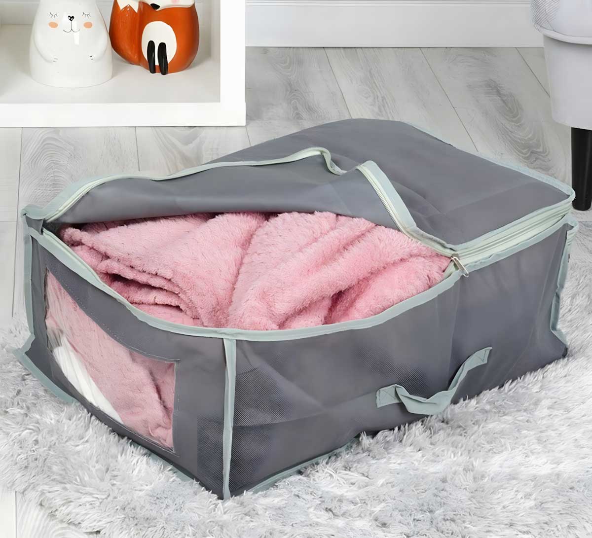 LS-LebenStil Möbel & Wohnen XL Unterbettbox grau 60x45x30cm Vlies