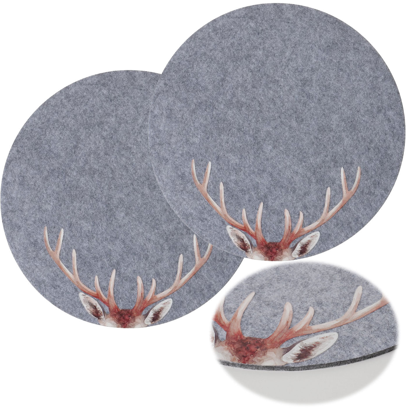LS-LebenStil Tischset Filz Hirschgeweih Hellgrau 38cm 2er Set