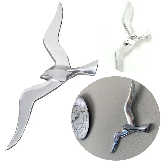 LS-LebenStil Möwe Wanddeko Aluminium Silber 34cm
