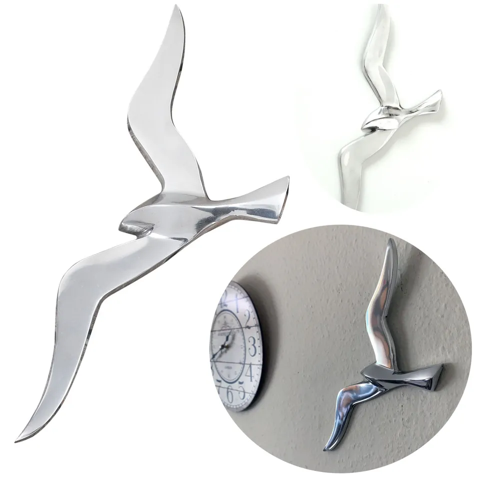 LS-LebenStil Möwe Wanddeko Aluminium Silber 34cm